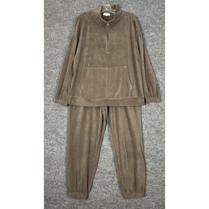Berkshire Homewear Dobby Rib Microfleece 1/4 Zip Lounge Set Size Medium Brown